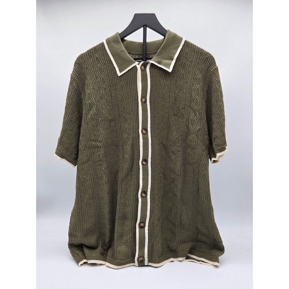 Lucky Brand XL Olive Green Cable Knit Button Front Polo Shirt NWT 101-844